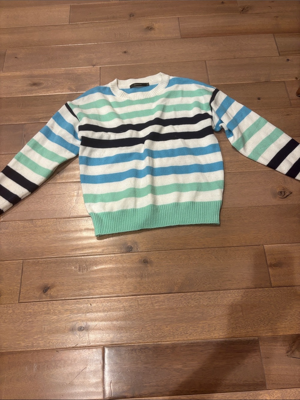 Striped Crewneck Sweater in Blue, Mint & White